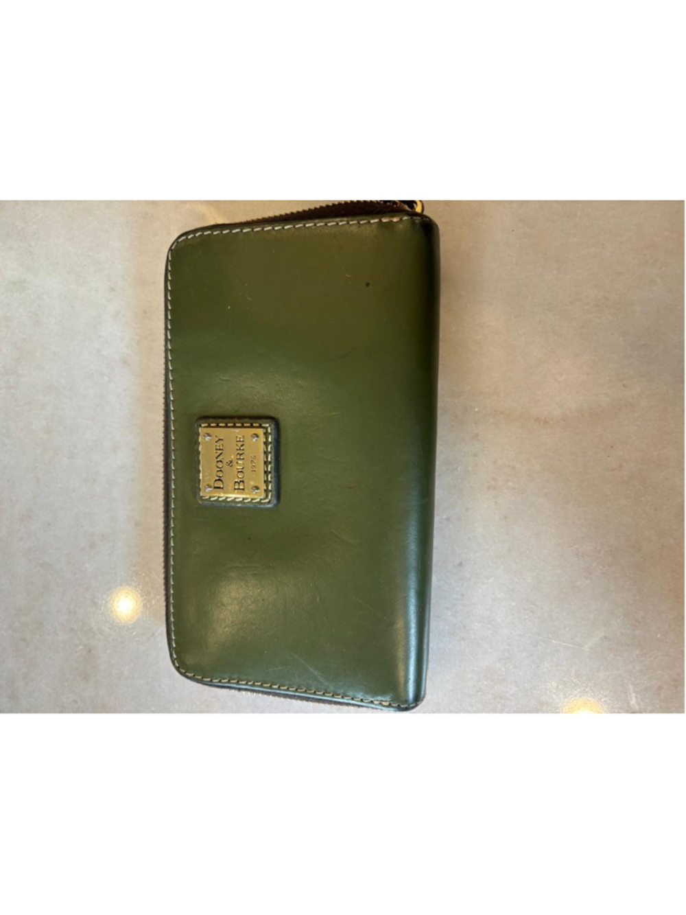 Dooney & Bourke Olive Green Leather Zip Around Wallet Striped Lining #S121
